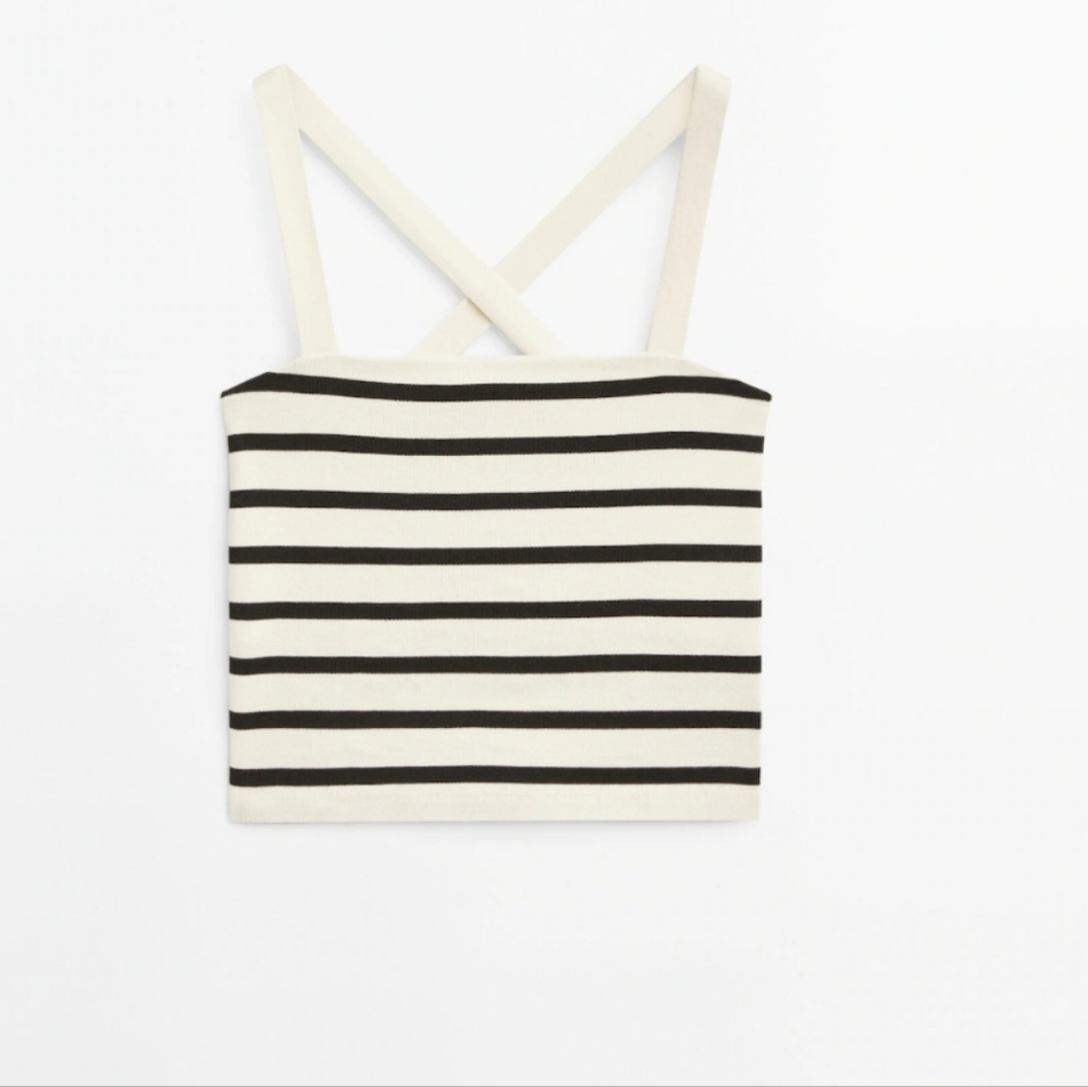 STRIPED CROP TOP WITH CROSSOVER STRAPS